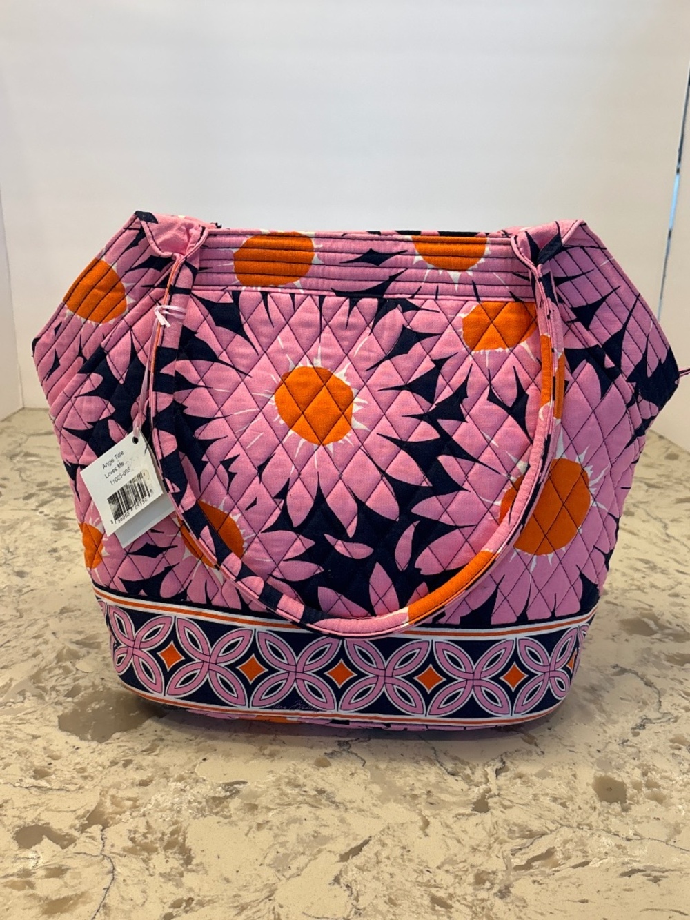 NWT Quilted Vera Bradley Angie Loves Me Pink Navy Orange Floral Tote Bag